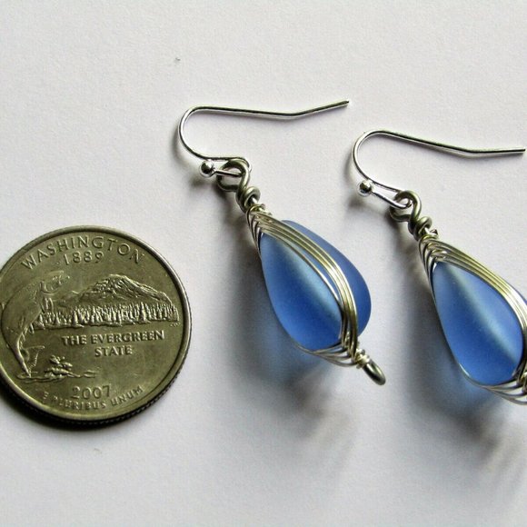 Cobalt Blue Sea Glass Artisan Earrings - Picture 5 of 5